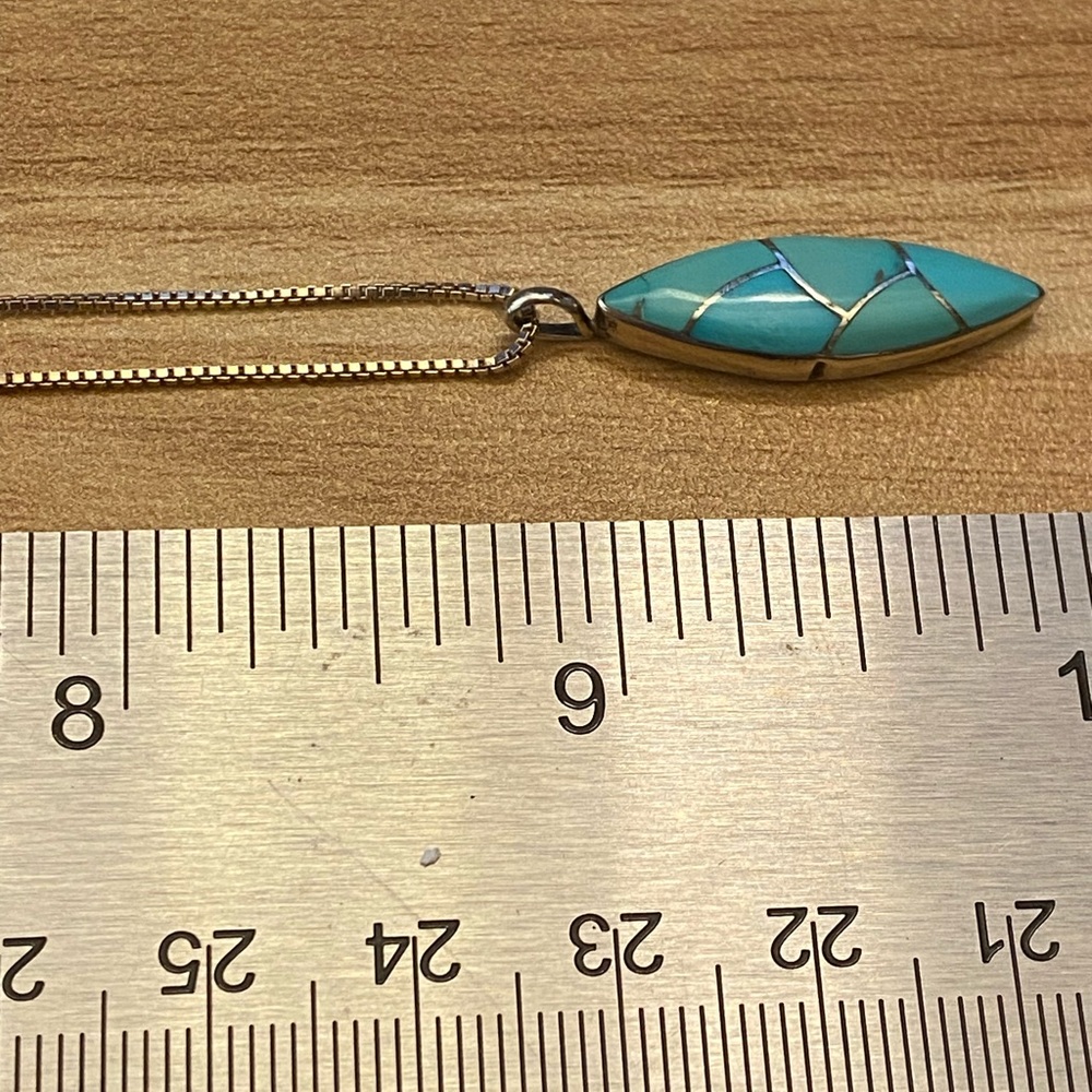 Native Turquoise and 925 Sterling Silver Inlay Pendant Necklace - Picture 5 of 9